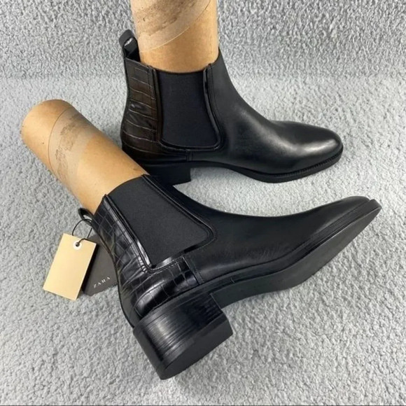 NEW zara bootie black leather ankle boots elastic GUSSET pull on womens 11 EU 42 - Picture 16 of 16